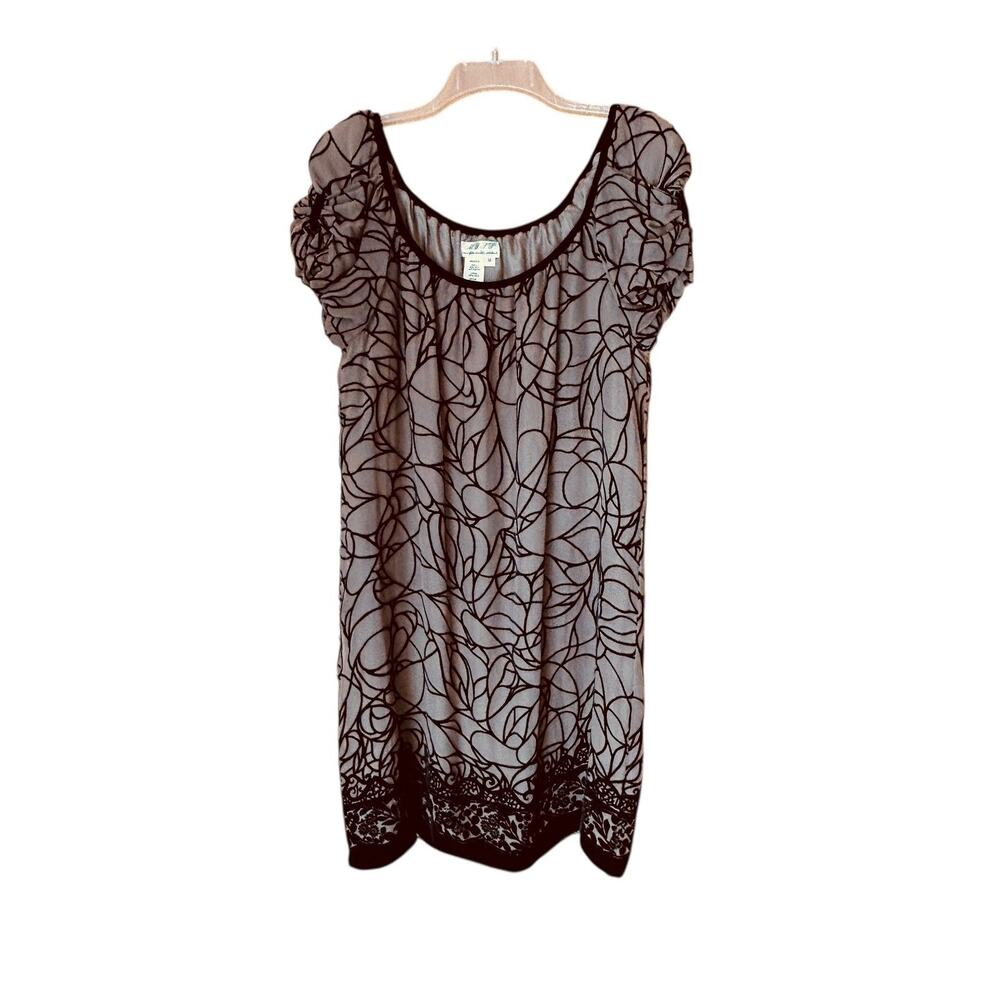 Y2K Whimsigoth Burnout Silk Dress M Black Floral Velvet Ruched Sleeve Cocktail